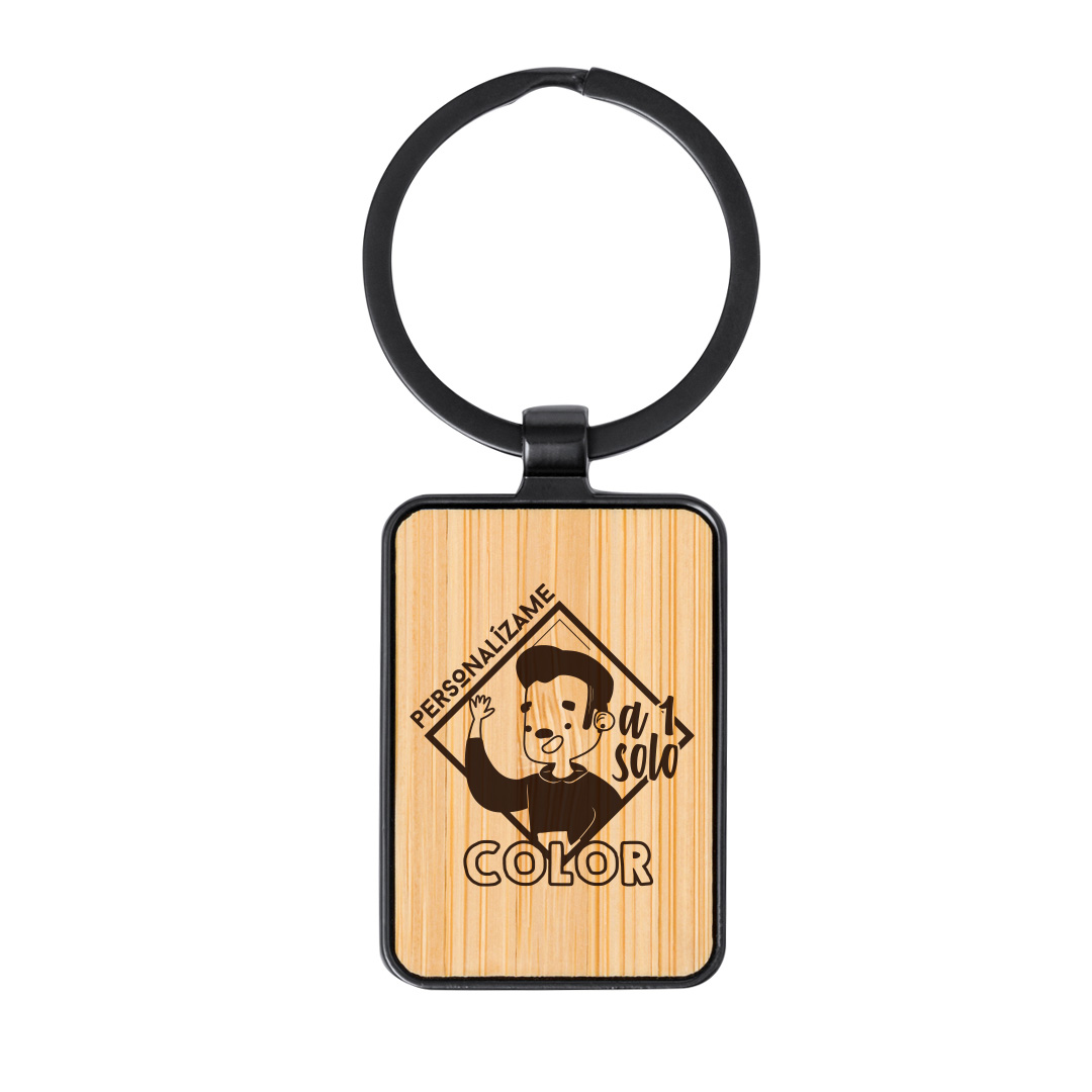 Llavero metal y bambú personalizado