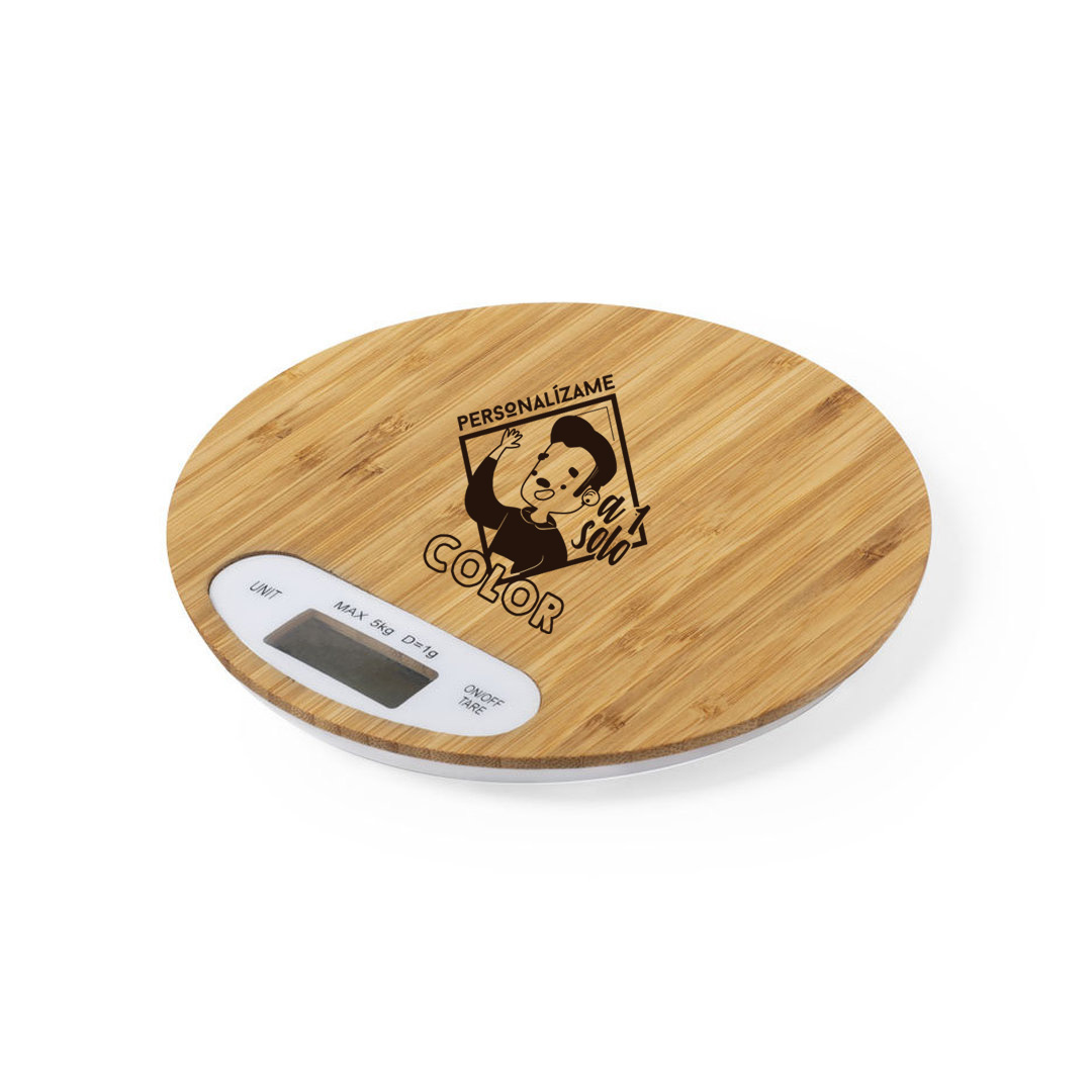 Báscula bambú personalizada