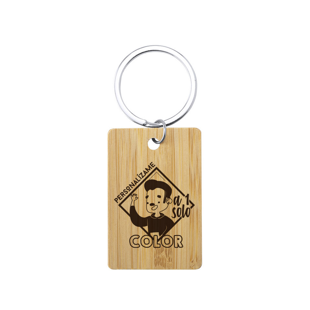 Llavero bambú rect. personalizado