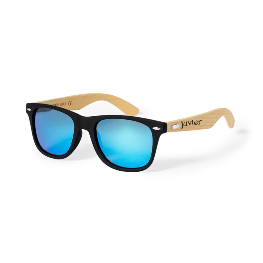 Gafa bambú espejo azul personalizada