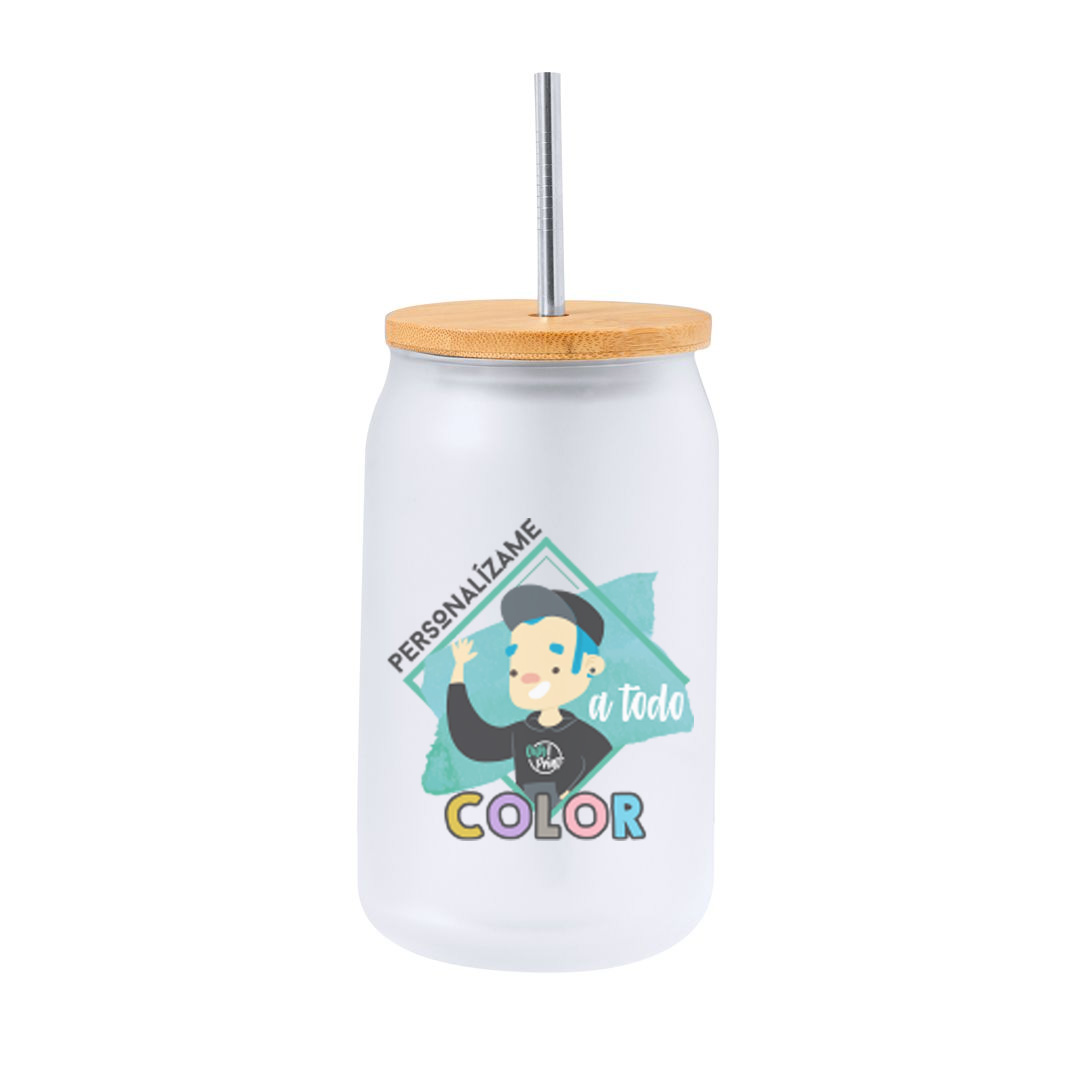 Vaso cristal tapa/pajita personalizado